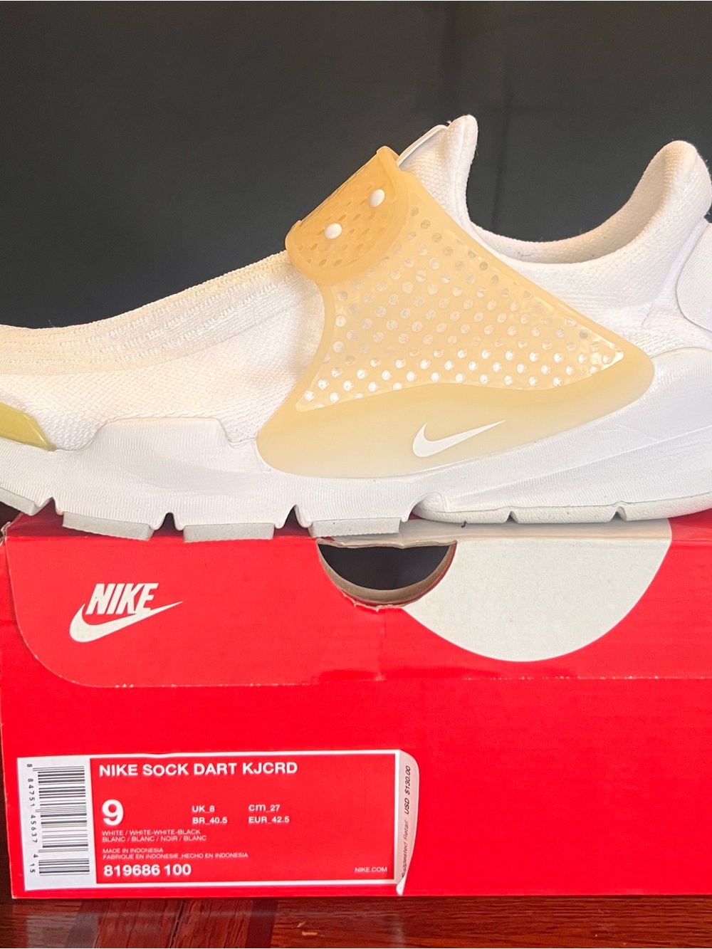 Nike Kids Sock Dart Slip-On Sneakers in White with Yellow Strap